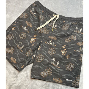 Rhythm Board Shorts Mens 34 Gray Surfer Beach Floral Tropical Drawstring Pull On